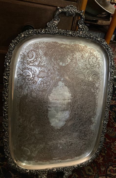 Vintage Silver Plated Serving Tray With Fancy Handles - Etsy