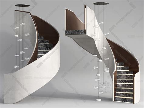 现代风格精致详细别墅室内旋转楼梯设计su模型[原创]