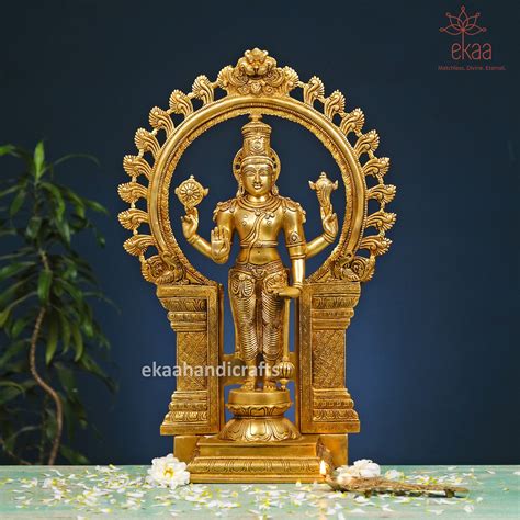 22" Brass Lord Vishnu Murti with Arch – Ekaa Handicrafts
