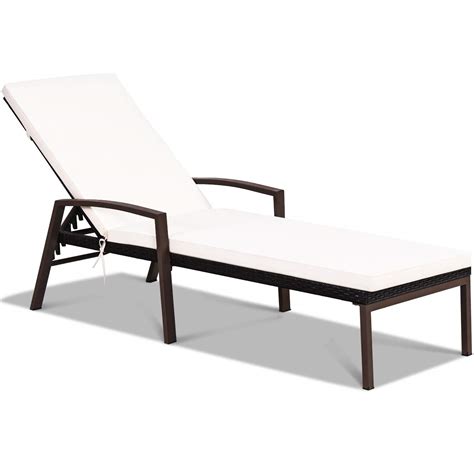 Tangkula Patio Rattan Lounge Chair, Outdoor Reclining Chaise Louge with ...