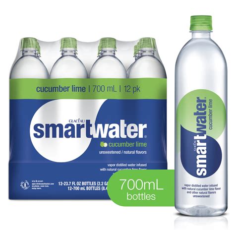 (12 Bottles) smartwater cucumber lime, vapor distilled premium bottled ...