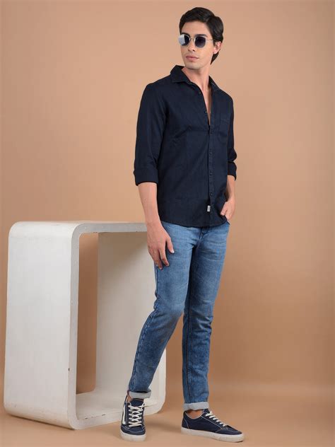 Navy Blue Printed 100% Cotton Shirt – Crimsoune Club