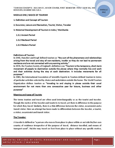 Tourism Concepts BSA1MN101: Module One Notes on Historical Development ...