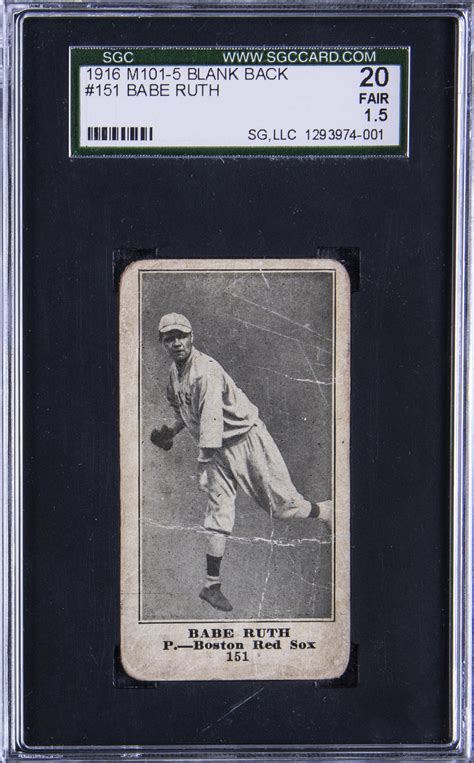 1916 M101-5 Blank Back #151 Babe Ruth Rookie Card - SGC 20 FR 1.5 ...