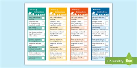 Features of Instructions Checklist Bookmarks - Twinkl