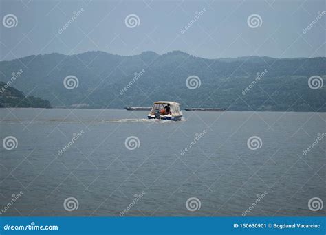 Boat Scenery on a Dark Day, on One of the Largest Rivers in Europe, the ...