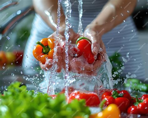 Woman Washing Fresh Vegetables Under Running Water Importance of Food Hygiene and Safety in the ...