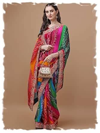 Buy Pandadi Saree Women's Elegance Georgette Bandhani Saree With ...