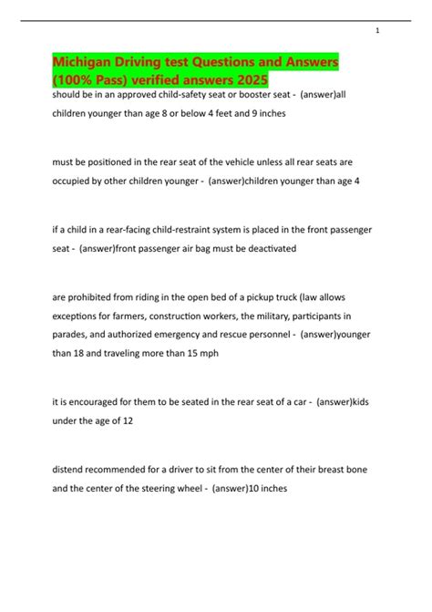 Michigan Driving test Questions and Answers (100% Pass) verified ...