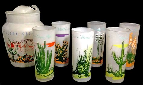 Lot - 7pc) Blakely Oil & Gas AZ Cactus Glasses & Pitcher