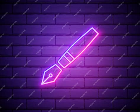 Calligraphy ink pen neon icon vector blue neon illustration calligraphy ...