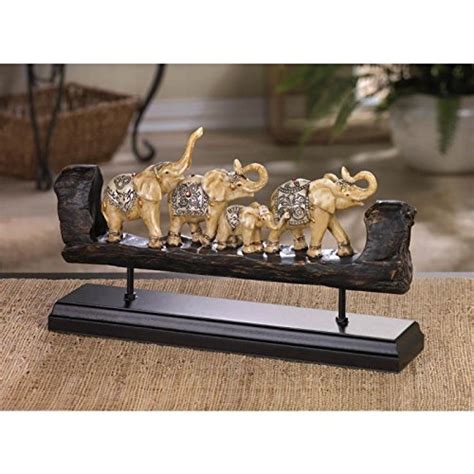 ELEPHANT FAMILY CARVED DECOR Elephants Faux Ivory Luck Peace Festive ...