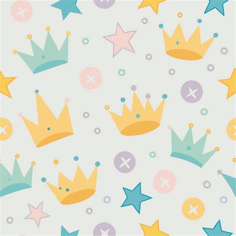 Seamless pattern with crowns stars and buttons in pastel colors ...
