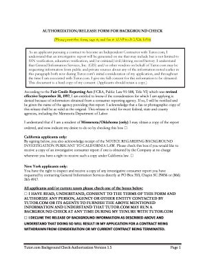 Fillable Online AUTHORIZATION/RELEASE FORM FOR BACKGROUND CHECK ... Fax ...