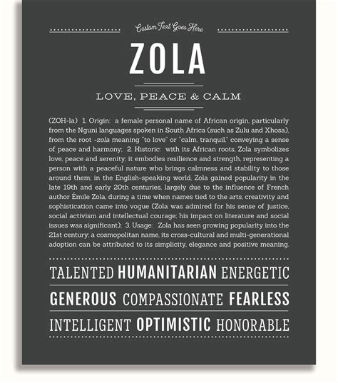Zola Personalized Name Meaning Art Prints – Name Stories