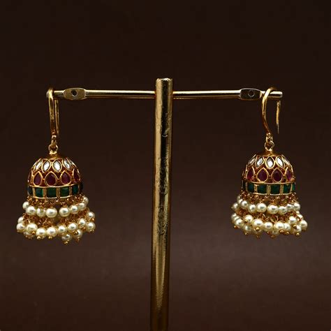 Premium Kemp Double Line Pearl Hanging Hook Jhumkas