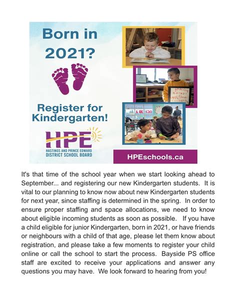 Kindergarten Registration 2025/2026 - Bayside Public School