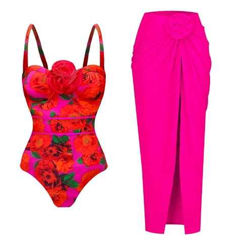 New Swimwear Underwire One Piece Swimsuit with Skirt Print Tummy ...