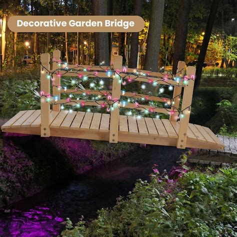Slickblue 5 ft Decorative Garden Bridge Natural Wood Fir Wood for ...