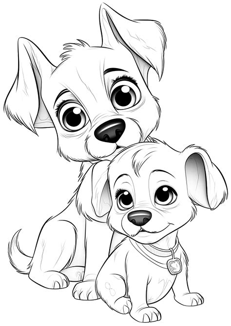 Two dogs drawn in Disney - Pixar style - Dog Coloring Pages