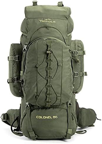 Tripole Colonel 80 Litres Rucksack + Detachable Day Pack, Army Green ...