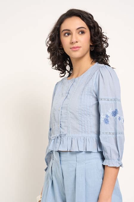 Medium Blue Embroidered Casual Women Relaxed Fit Tops - Selling Fast at ...