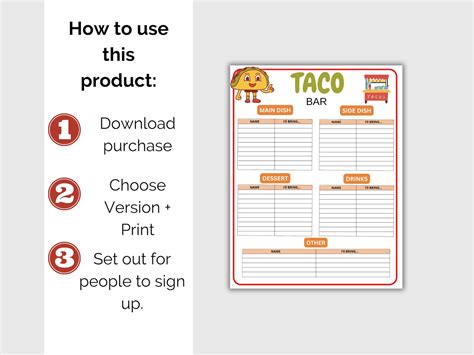Taco Bar Sign up Sheet, Printable Mexican Fiesta Potluck Party Signup ...