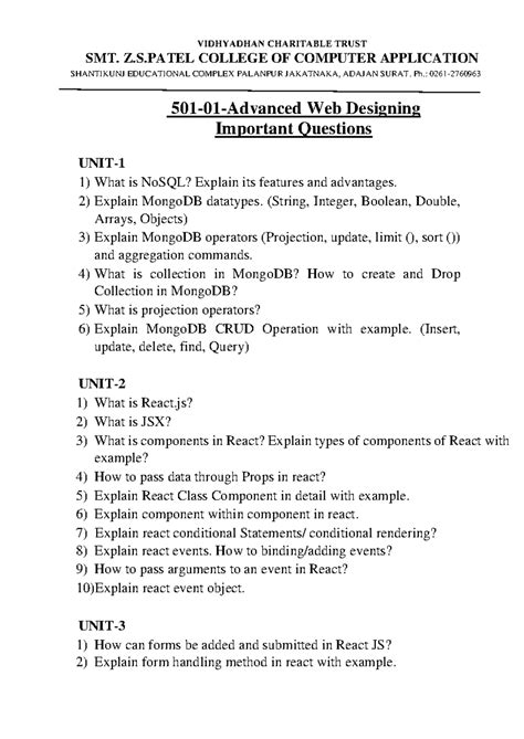 501 AWD IMP Questions - 501 - 01 - Advanced Web Designing Important ...