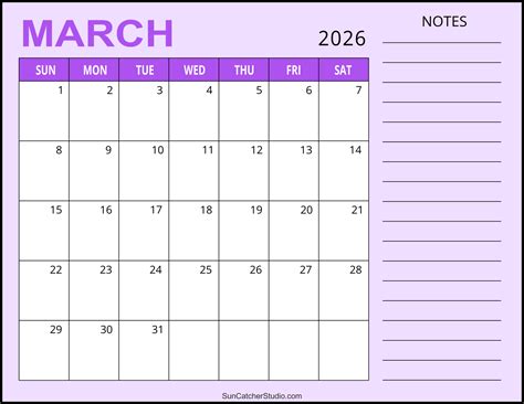 March 2026 Printable Blank Calendar - Academic Calendar 2026-2027