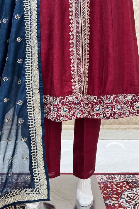 Maroon Zari Thread and Sequins work Anarkali Style Salwar Suit ...