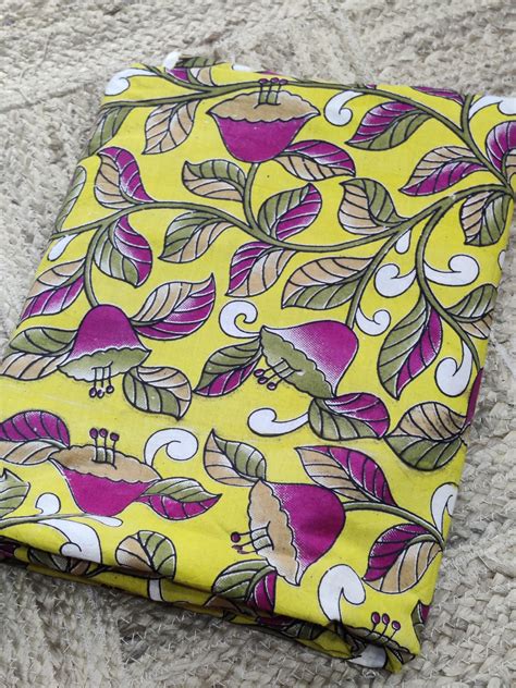 All over Printed Kalamkari Cotton Fabric in Yellow | Antriksh store