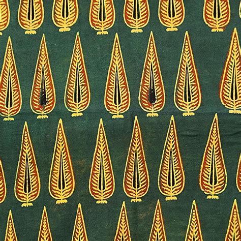 (Pre-Cut 1.40 Meter) Pure Cotton Ajrak Green With Red And Yellow Big L ...