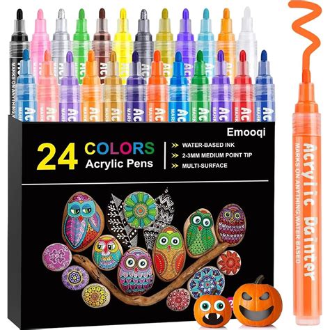 Emooqi Acrylic Paint Marker Pens|24 Colors Premium Waterproof Permanent ...