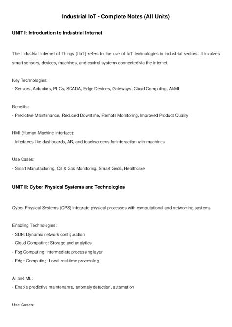 Industrial IoT Complete Notes (All Units) - Version 2 - Studocu
