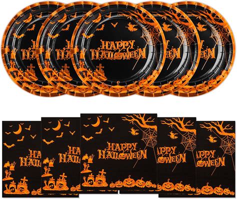 Amazon.com: DYLIVeS Halloween Plates and Napkins Party Supplies, Orange ...