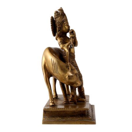 Brass statue of Fluting Krishna with His Cow