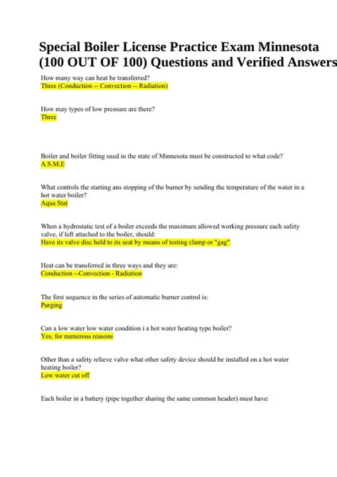 Special Boiler License Practice Exam Minnesota (100 OUT OF 100 ...