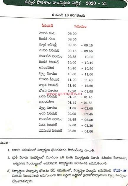 AP High Schools Time Table by AP SCERT - GSR INFO - AP Teachers