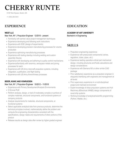 Propulsion Engineer Resume Samples | Velvet Jobs