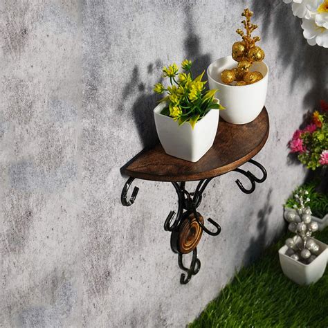 Wooden & Wrought Iron Wall Bracket Shelf | Wall Hanging Bracket for Li ...