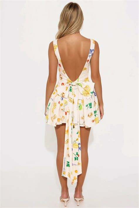 Delicious Bite Pasta Linen Micro Mini Dress - Ivory/combo | Fashion Nova