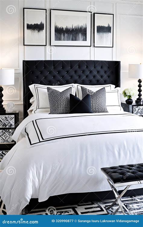 Luxurious Black-and-White Themed Bedroom with Modern Elegance Stock ...