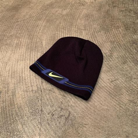 “NIKE” 90’s~00’s black×blue×lime green acrylic line&logo design knit ...