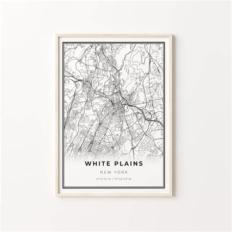 White Plains NY Map Print: Modern Black and White Wall Art - Etsy