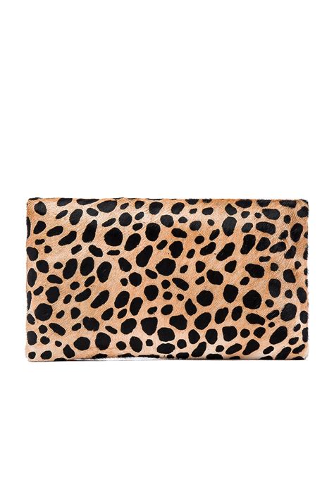 Clare V. Foldover Calf Hair Clutch in Leopard | REVOLVE