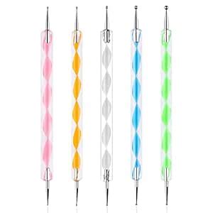 NAILWIND 5 pc 2 Way Dotting Pen Tool, Nail Art Tip Dot Paint Manicure ...