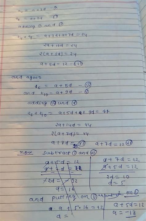 The sum of 4th and 8th terms of a.p.is 24 and the sum of 6th and 10th ...