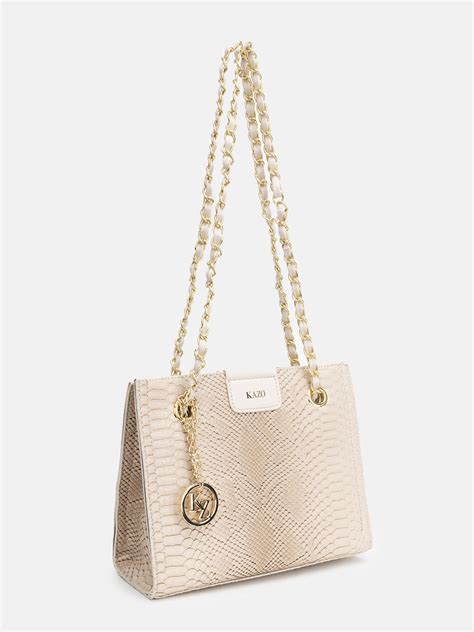 Textured Handbag With Metal Strap – KAZO
