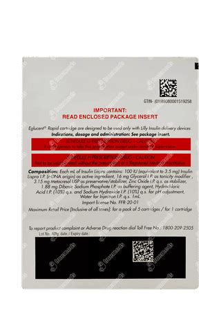 Eglucent Rapid 100 IU Cartridge 3 ML (pack Of | Order Eglucent Rapid ...