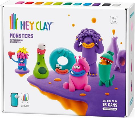 Hey Clay Monsters Set-Colourful Modeling Kids-Air Dry Clay Kit 15 cans ...